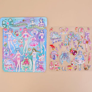 Cross-border diy Dress-up Princess Sticker Hand Account Bubble Sticker Ins Goo Card Children's Girl Dress-up Sticker Cute Bubble Sticker