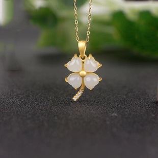 Ancient Gold S925 Sterling Silver Inlaid Natural Hetian Jade Pendant Gold Inlaid Jade Live Broadcast White Jade Jasper Dropshipping