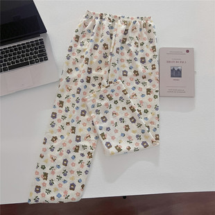 Foreign Trade New Cloud Cotton Pajama Pants Women's Summer Thin Spring and Autumn Outer Wearing Loose Home Air Conditioning Long Pants for Hair