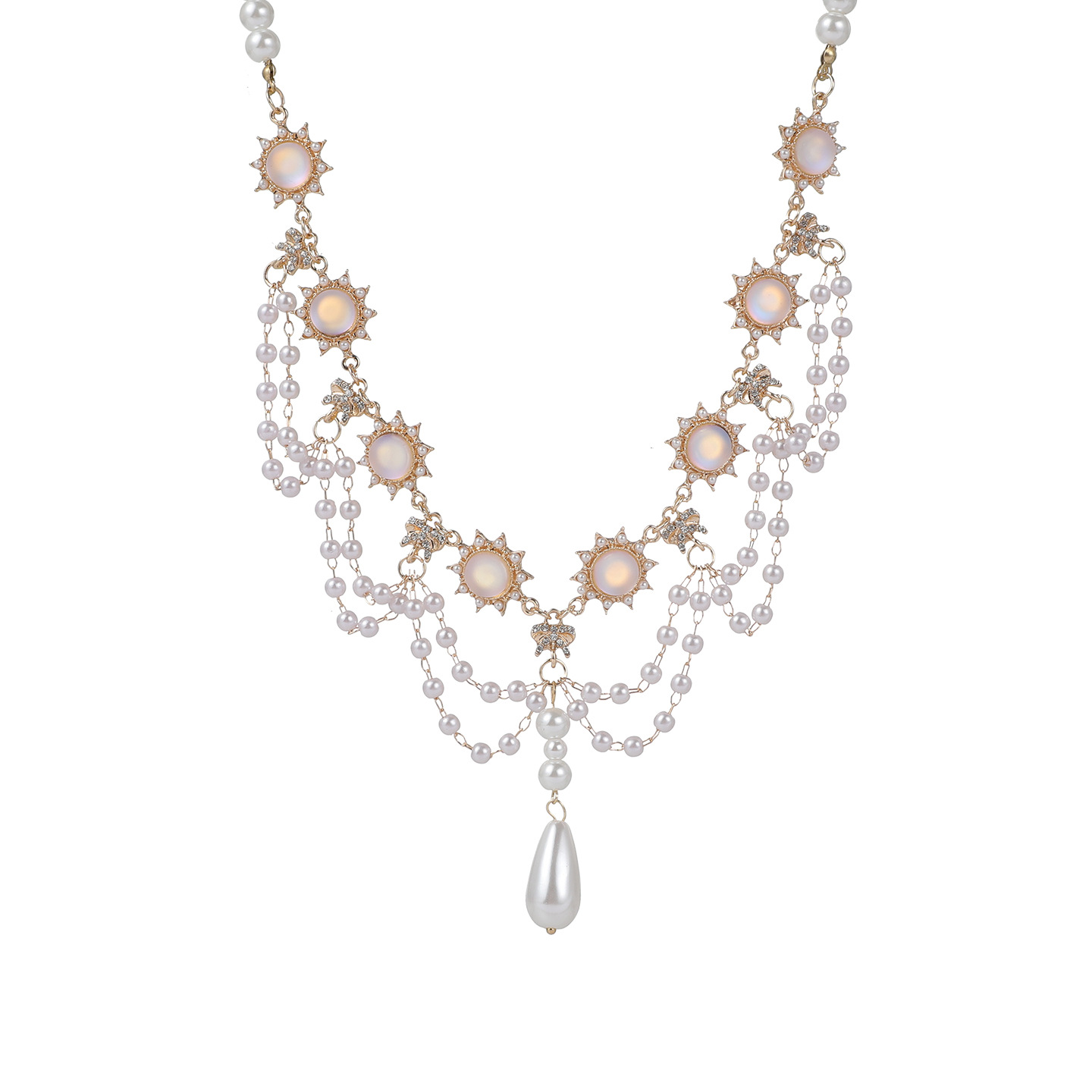 French-Style White Moonlight Pearl Tassel Necklace, Light Luxury Palace-Style Clavicle Chain for Women, Vintage Heavy Craftsmanship Multi-Layered Neck Chain