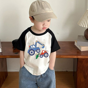 Boys' Raglan Sleeve Pure Cotton Short-Sleeved T-Shirt Summer Kidsren's Clothing Kidsren's Cartoon Baby Summer Half-Sleeved Top