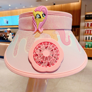 Pony Polly Luminous Fan Hat New Children's Sunscreen Sunshade Hat Empty Top Big Brim Sun Hat for Boys and Girls