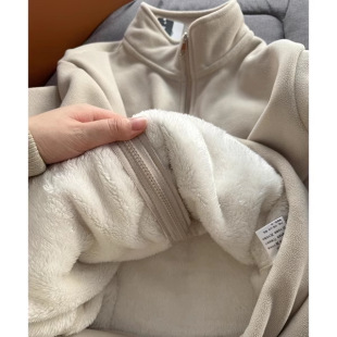 Fleece Coat Women's Autumn and Winter fleece-lined Thickened Cotton-padded Jacket Lamb Wool Liner Lamb Wool Liner New Style Sweatshirt Thick