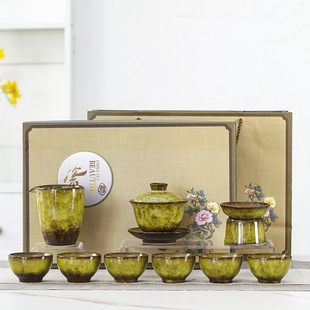 Kiln Change Tea Set suit Accompanying Ceremony Kung Fu Tea Home Office Meeting Tea Ceramic Built Teapot Gift Box