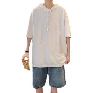 Hooded Sweater Short-sleeved T-shirt Men's Summer Half-sleeved Hong Kong-style Couples Korean-style Trendy Instagram Style Mid-sleeved Half-sleeved T-shirt