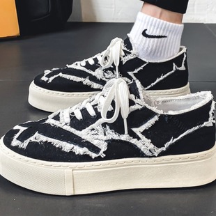 Casual Canvas Shoes Boys Summer Trendy All-match Thick-soled Black Niche Board Shoes Trendy Men's 2024 New Men's Shoes