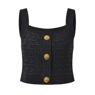 2025 spring new French socialite style V collar metal buckle short cardigan vest hip overskirt suit