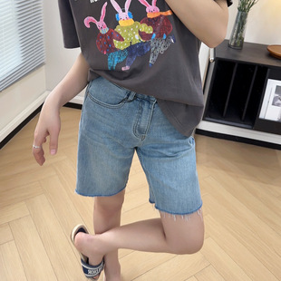king fried pants! Baguette Five-point Pants Summer Flesh-Covering Slimming High-Waist All-Match Straight Straight Denim Pants for Women