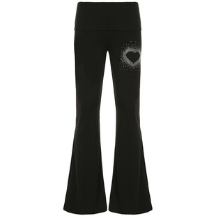 American-style niche love hot drilling design waist slim pants Amazon foreign trade fashion hot girl casual pants