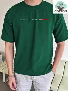 2025 cross-border AliExpress summer new European and American style "Boston letter" printed men's fashion short sleeve T-shirt