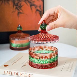 Vintage Antique Yurt Glass Storage Box Ethnic Style Jewelry Cotton Swab Candy Cosmetic Storage Jar Ornaments