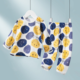 Baby Home Clothes Pajamas Suit Summer Thin Baby Long Sleeve Men's and Women's Children's Air Conditioning Clothes Summer Clothes Spring and Autumn