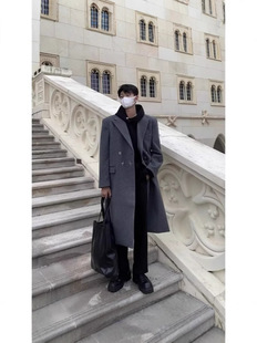 Deconstructed three-dimensional silhouette autumn and winter woolen coat men's autumn and winter new metal aircraft buckle design sense windbreaker suit