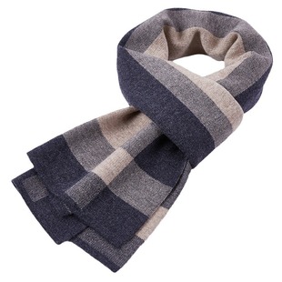 100 Pure Wool Scarf Men's Autumn and Winter High-end Classic Plaid Thickened Warm Knitted Scarf Support for Hair