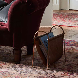 Retro Nostalgic Light Luxury Leather Metal Magazine Rack Hotel Home Living Room Entrance Storage Ornaments Soft Decorations