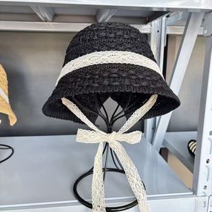 Japanese Style Lace Bow Handmade Crochet Straw Hat Foldable Large Rim Hat Women's Spring and Summer Beach Sunshade Hat