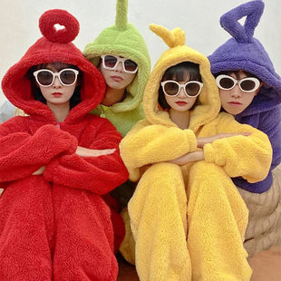 Teletubbies Siomatic Pajamas Women's Winter Cute Cartoon Funny Thickened Coral Fleece Outwear Home Clothes