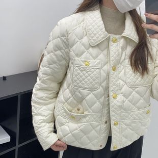 2023 autumn and winter New popular high-end Lightweight lapel small gold buckle Chanel style short white duck down jacket for women