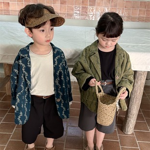 Jiaye children's 2024 children's spring corduroy floral jacket for boys and girls Mori retro suit top