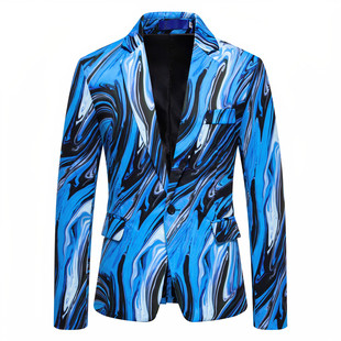 Color Suit Jacket Men's 2024 New Foreign Trade Men's One Button Digital Printing Suit Dress Performance Clothing Men's