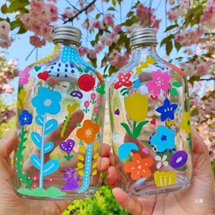 Children's handmade hand-painted glass bottle material bag painted graffiti creative painting vase lucky star bottle