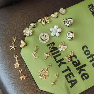New European and American Cross-border Golden Smiley Shoelace Buckle Rhinestone Star Bow Shoe Flower Pearl sneaker Decorative Buckle