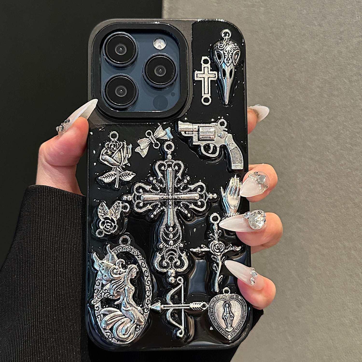 Cool Dark Style Retro Cross iPhone 16 Pro Max Apple 15 Pro Phone Case 14/13"