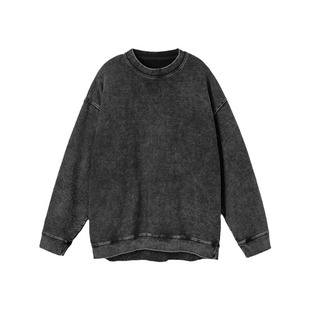 330g high street vintage washed distressed round neck sweater ins European and American fashion brand loose long sleeve bottoming shirt top for men