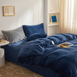 Muji Velvet Warm Four-piece Bed Short Velvet Autumn and Winter Coral Thickened Good Flannel Duvet Cover Bed Sheet