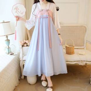 Improved Han Dynasty Dress Women's Skirt Summer New Embroidered Ancient Style Fairy High Waist Mid-Sleeve Chiffon Mid-Length Skirt