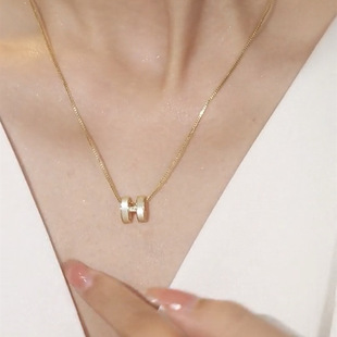 TikTok Same Style Micro-inlaid Zircon Fritillaria H Letter Necklace Women's Elegant and Elegant All-match Collar Chain Necklace Neck Accessories