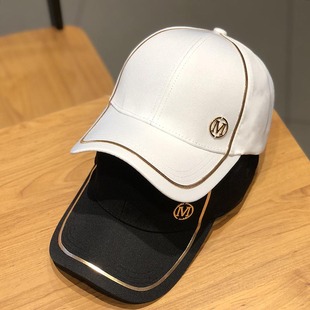 Korean Style M Letter Mark Mercerized Duck Cap for Women, Trendy and Versatile Summer Sun Protection Baseball Cap, Gold Edge Fashion