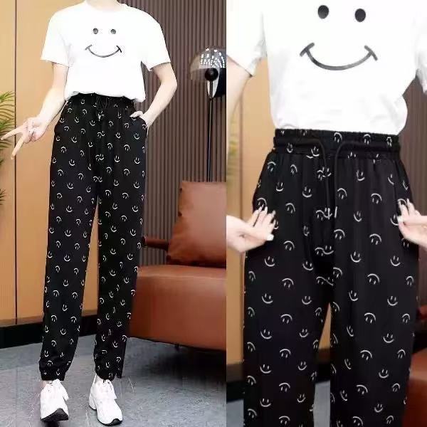 꽃 얼음 실크 바지 인쇄 시원한 바지 느슨한 여름 캐주얼 슬리밍 플러스 사이즈 외부 착용 패션 꽃 방지 모기 바지