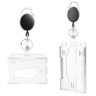 Amazon hot-selling oval egg-shaped easy pull-up buckle telescopic buckle with horizontal and vertical dual-use transparent PS double-card ID card holder