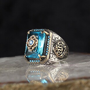 Hecheng Europe and the United States cross-border hot retro family style texture inlaid Navy zircon ring manufacturers direct supply
