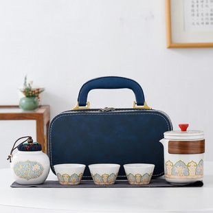 Outdoor Ceramic Tea Set Travel suit Tea Tray Wholesale Portable Express Cup Mid-Autumn Festival Accompanying Gift Customization