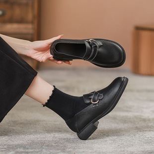 Soft Leather Retro British Style Single-layer Shoes 2025 New Spring and Autumn Round Toe Small Leather Shoes with Skirt Thick Bottom Loafers for Women