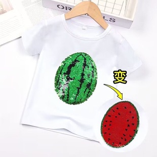Children's Clothing Cotton Girls' Summer Short-sleeved T-shirt Sequin Color-changing Clothes Children's Jacket Boy Baby Ultraman Girl T