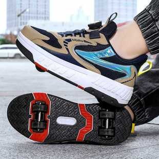 Balabala walking shoes boys' double-wheel student White shoes breathable skating pulley shoelace wheel sneaker tide