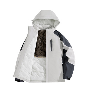 Autumn and Winter Outdoor Mountain Graphene Cotton-padded Jacket Men's Hooded Color-matching Tooling Jacket Trendy Brand Couple Thickened Cotton-padded Clothes