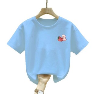 2122# Girls' Summer 2025 Korean Style Middle and Big Children Loose Western Style Little Girl Cartoon Children Cotton Short-sleeved T-shirt
