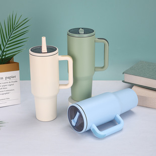 Cross-border outdoor car 40oz car cup large capacity folding straw cup 304 stainless steel thermos cup wholesale