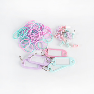 Cross-border Macaron color rubber band I-shaped nail luggage tag creative small three-compartment office supplies pushpin suit wholesale