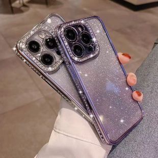 New Diamond-encrusted Electroplated Glitter Powder Rhinestone 16 Suitable for iPhone15pro Phone Case Apple 13 All-inclusive Protective Cover