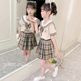 Girls' Summer Dress Dress Dress Girls' New Western Style Summer Short-sleeved Children's College Style JK Two-piece Set