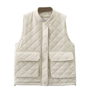 Plus size women's clothing chubby girl loose slimming stand collar large pocket cotton vest autumn versatile fashion cotton waistcoat 93229