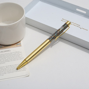 DIY gold powder oil pen metal aluminum rod rotary ballpoint pen cross-border advertising gift pen laser logo in stock