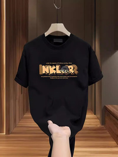 European Station High-end Sense Niche Crewneck Light Luxury Men's T-shirt Short-sleeved Pure Cotton Fashionable Trendy Brand Printed Youth T-shirt Trendy