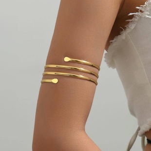 2025 Simple Hollow Three-Layer Metal Open Arm Ring Personalized Geometric Hip-Hop Punk Niche Bracelet