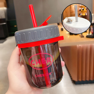 Small and Small Water Cup Girls High Color Value Cup with Straw Tube Summer Student Simple Portable Transparent Plastic Cup ins Style
